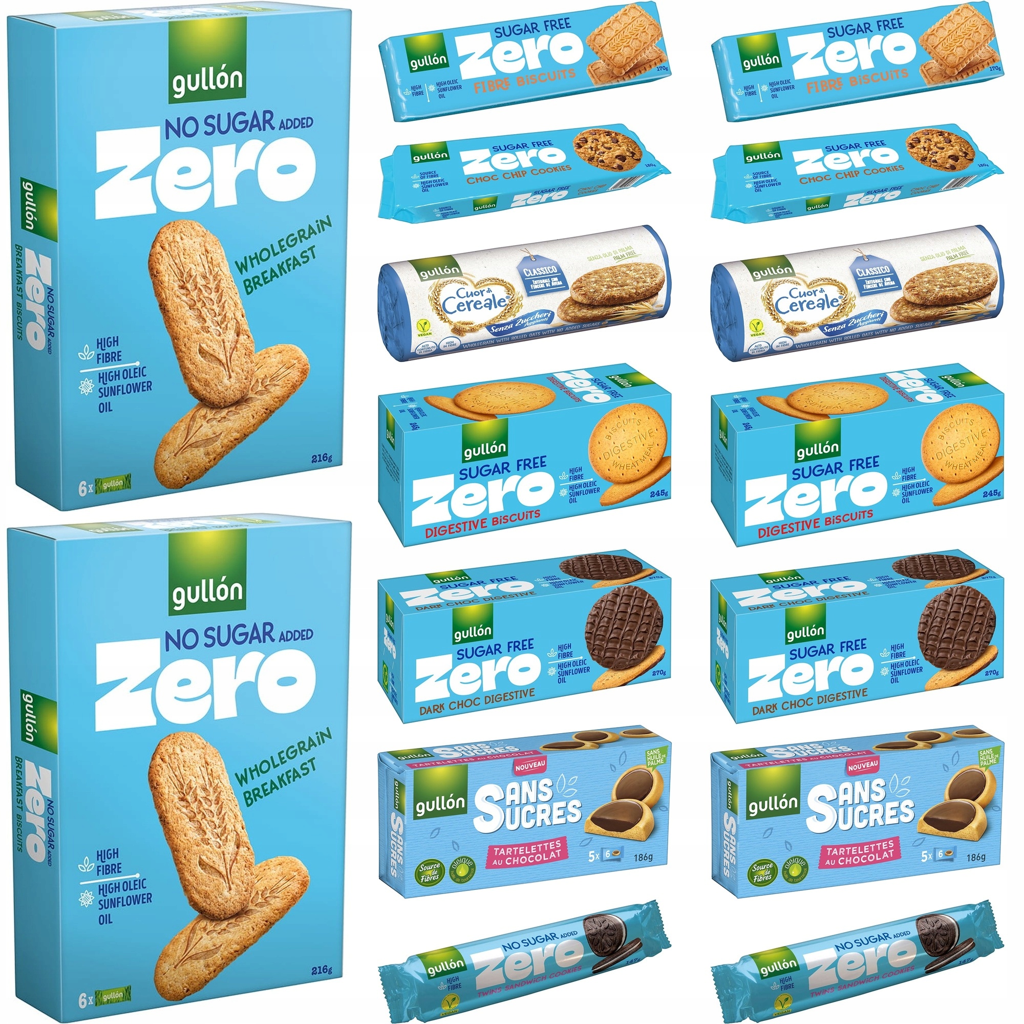 Zestaw ciasteczek Gullon bez dodatku cukru MIX smaków 16 szt.