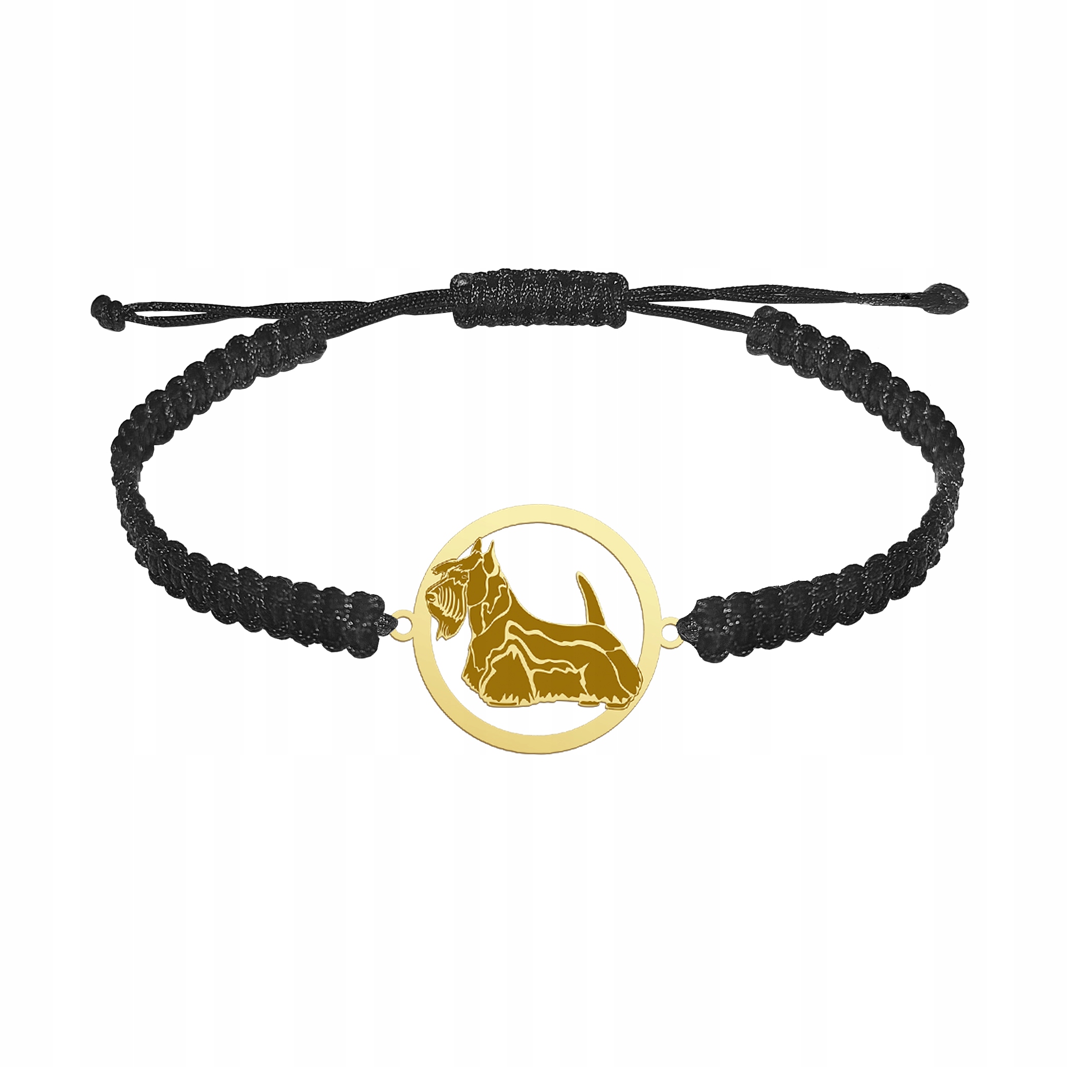 Zlatý náramek se psem Skotský teriér 925 Makramé Dárek Gravírování Bonus