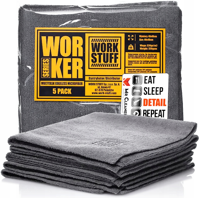WORK STUFF WORKER 5-PACK ZESTAW 5 UNIWERSALNYCH MIKROFIBR DO AUTA 40X40 CM