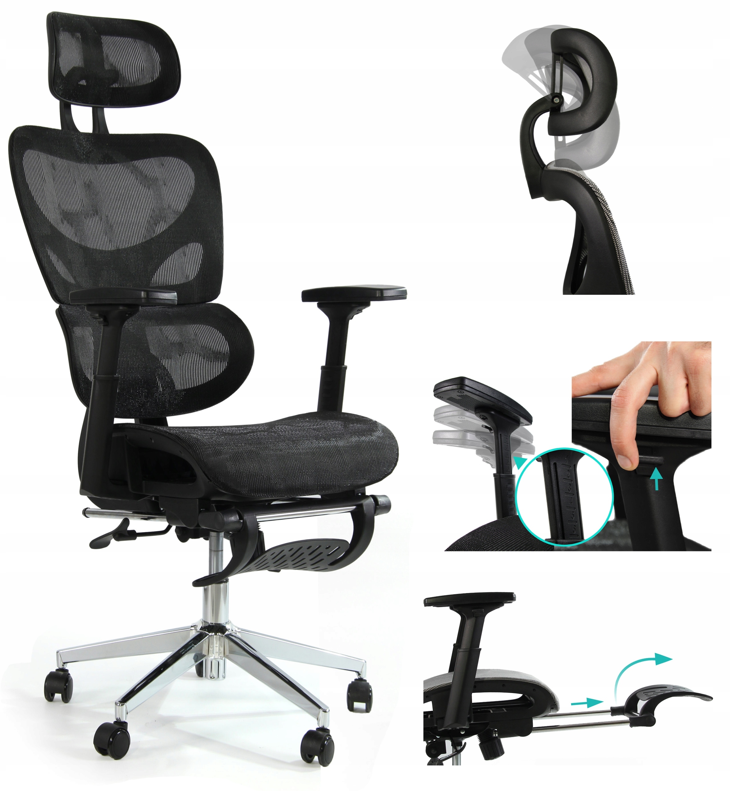 Sesto Senso Ergonomická kancelárska stolička s podnožkou, čierna, 150 kg