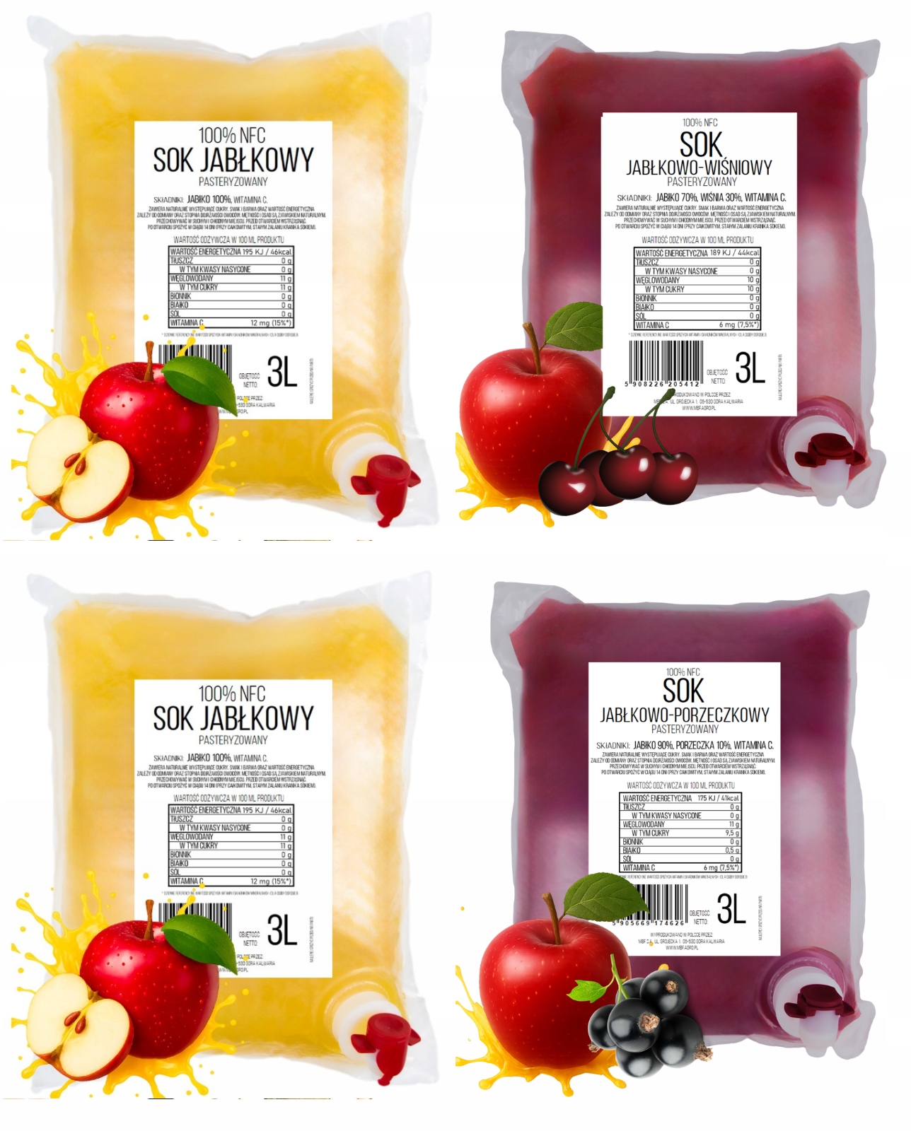 Levně Sok Jablko, Jablko/rybíz Jablko/višeň 100% Nfc Pure Press MIX 4 x 3L