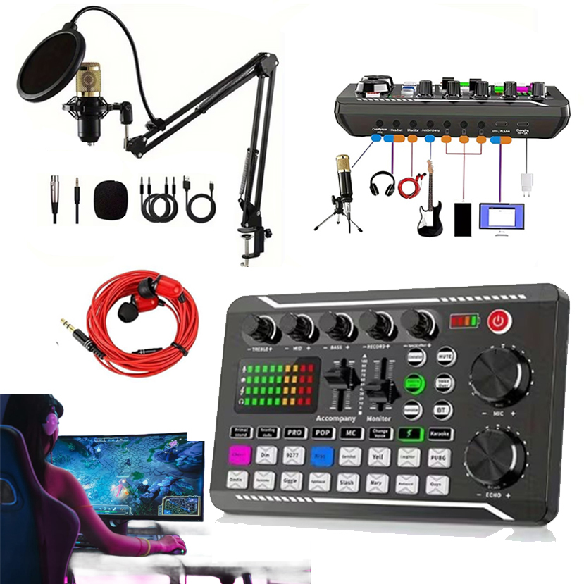 Zvuková Karta F998 Pro Streamování S Mikrofonem A Hlasovými Efekty