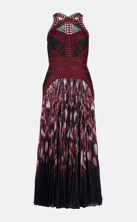 Karen Millen Šaty Plisovaná Koktejlová Bordó 34 1A6F3_C* 34 1_6