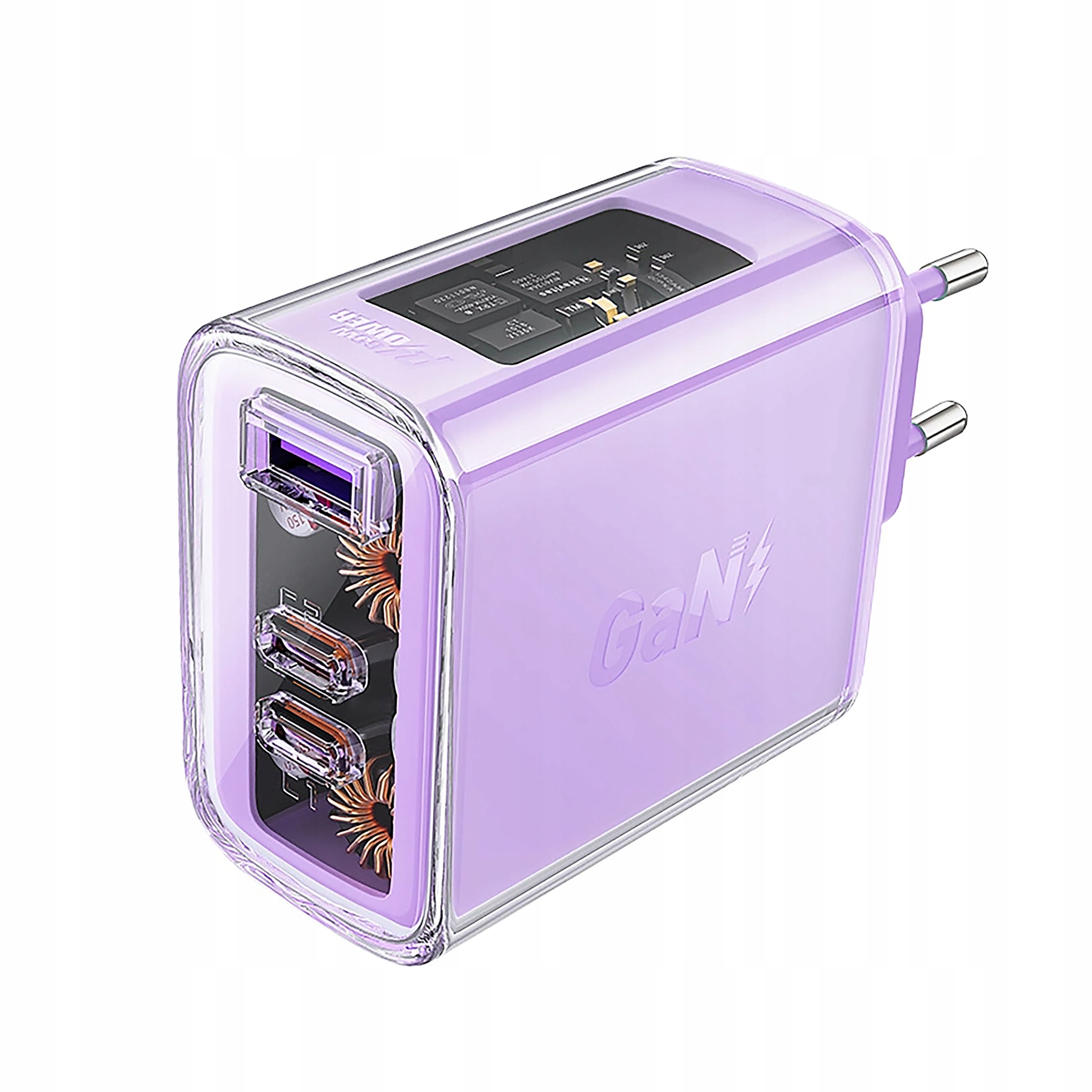 Acefast ładowarka GaN 65W 3 porty (1xUSB, 2xUSB C) fioletowa (A45)