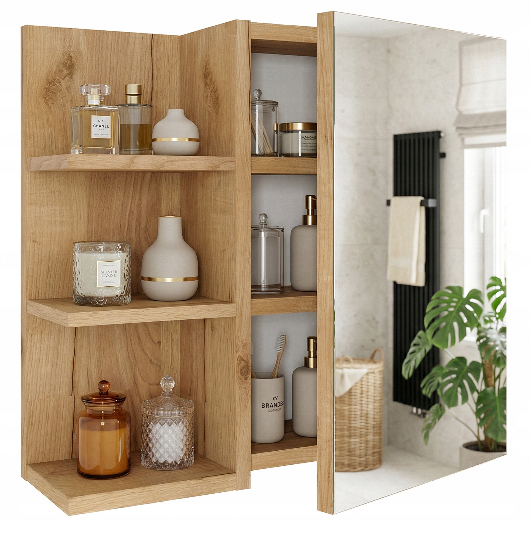 Závěsná koupelnová skříňka se zrcadlem Dub Craft Lewa 59x50x16 6 polic