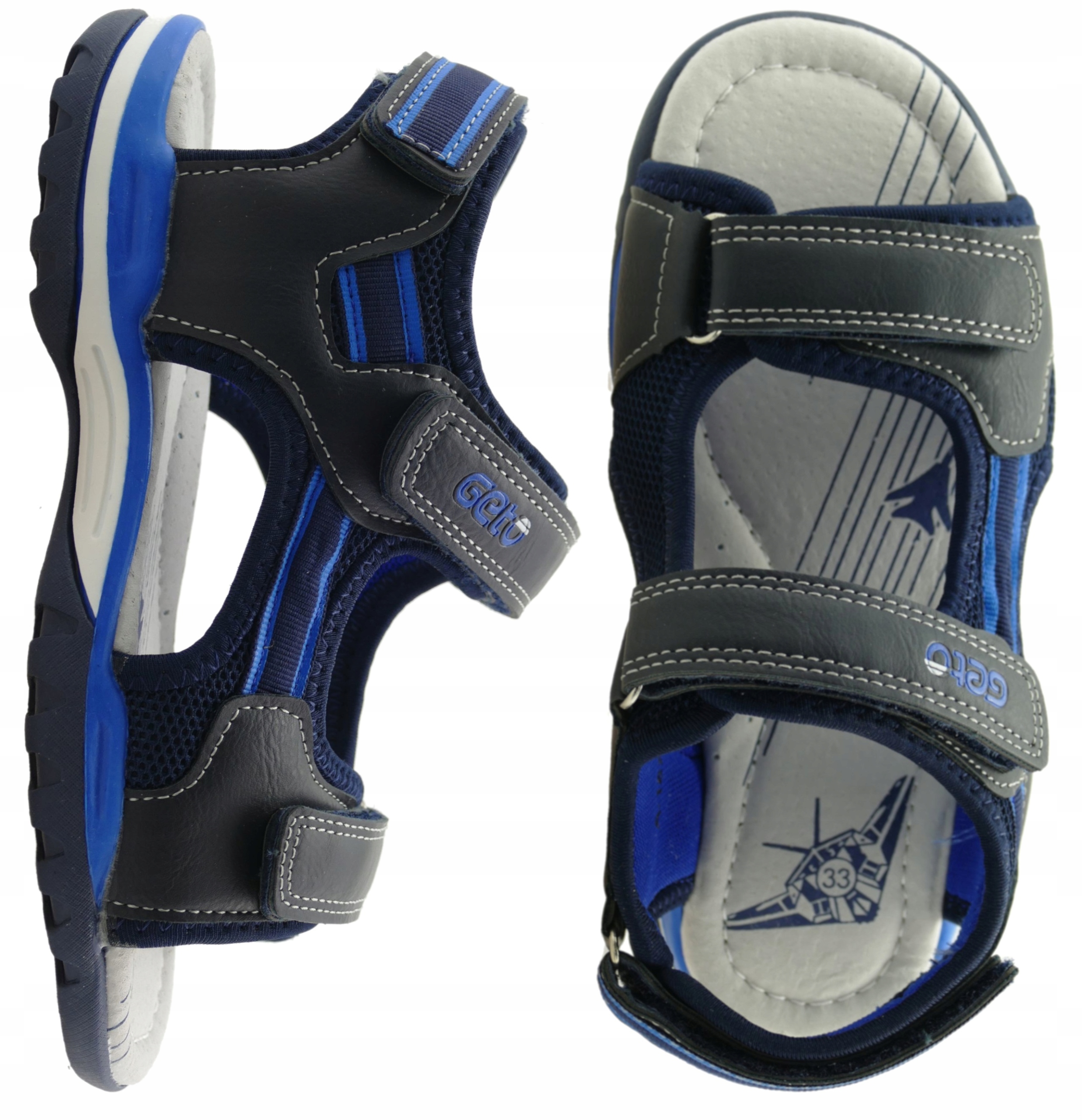 SANDAŁY CHŁOPIĘCE BUTY DZIECIĘCE SPORTOWE SANDAŁKI NA RZEPY WKŁ.SKÓRA R. 36