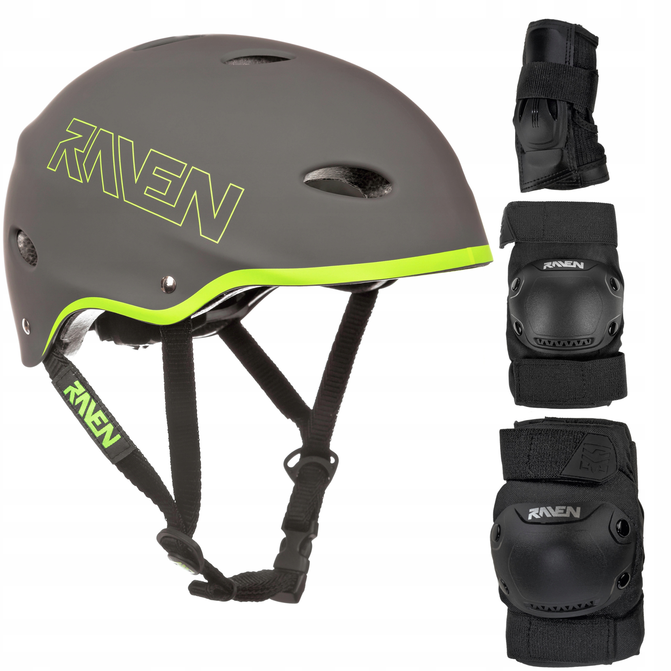 

Zestaw Raven Kask F511 Grey/Lime S + Ochraniacze S