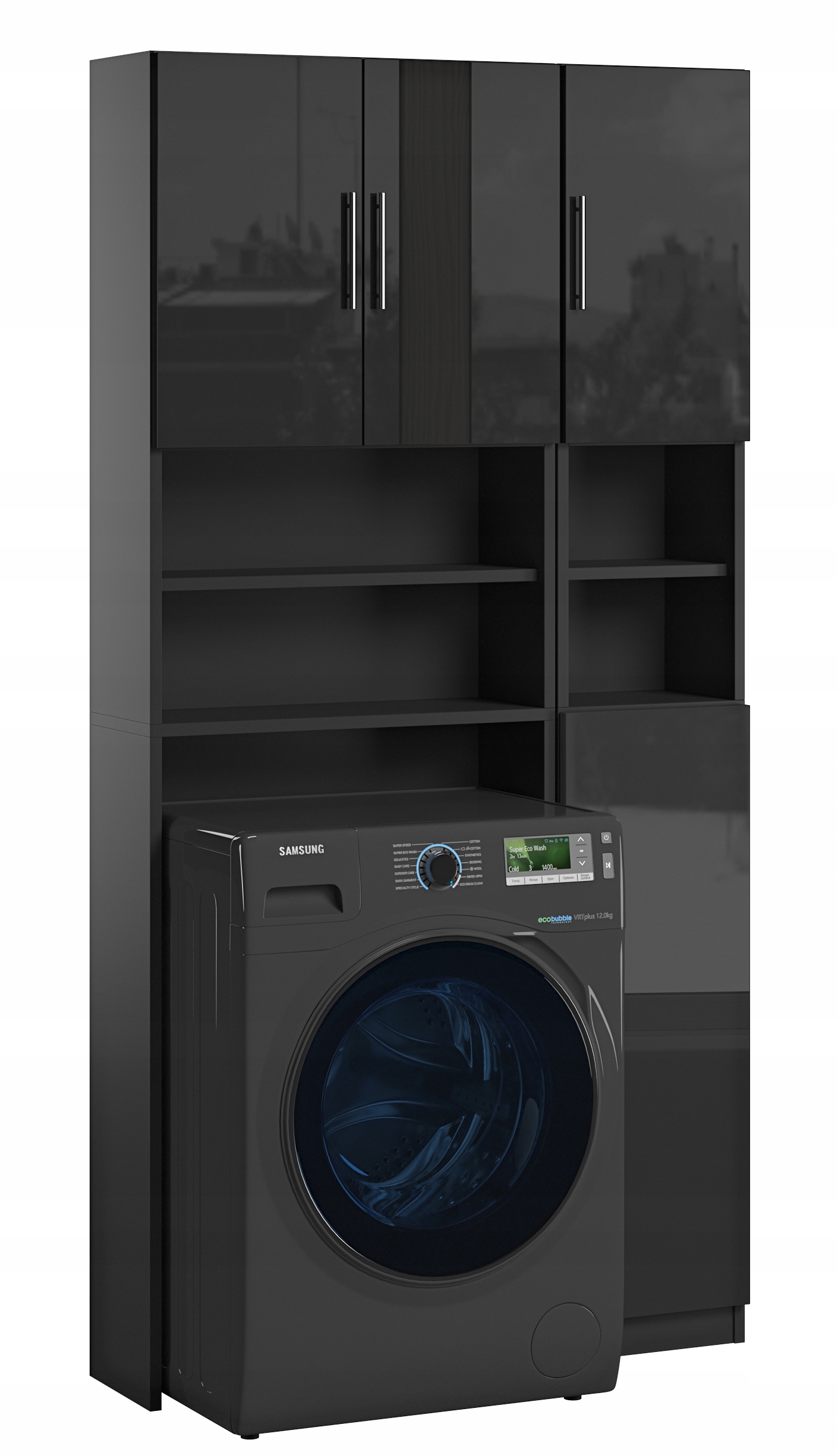 Zestaw Regał Nad Pralkę Słupek Łazienkowy Czarny P