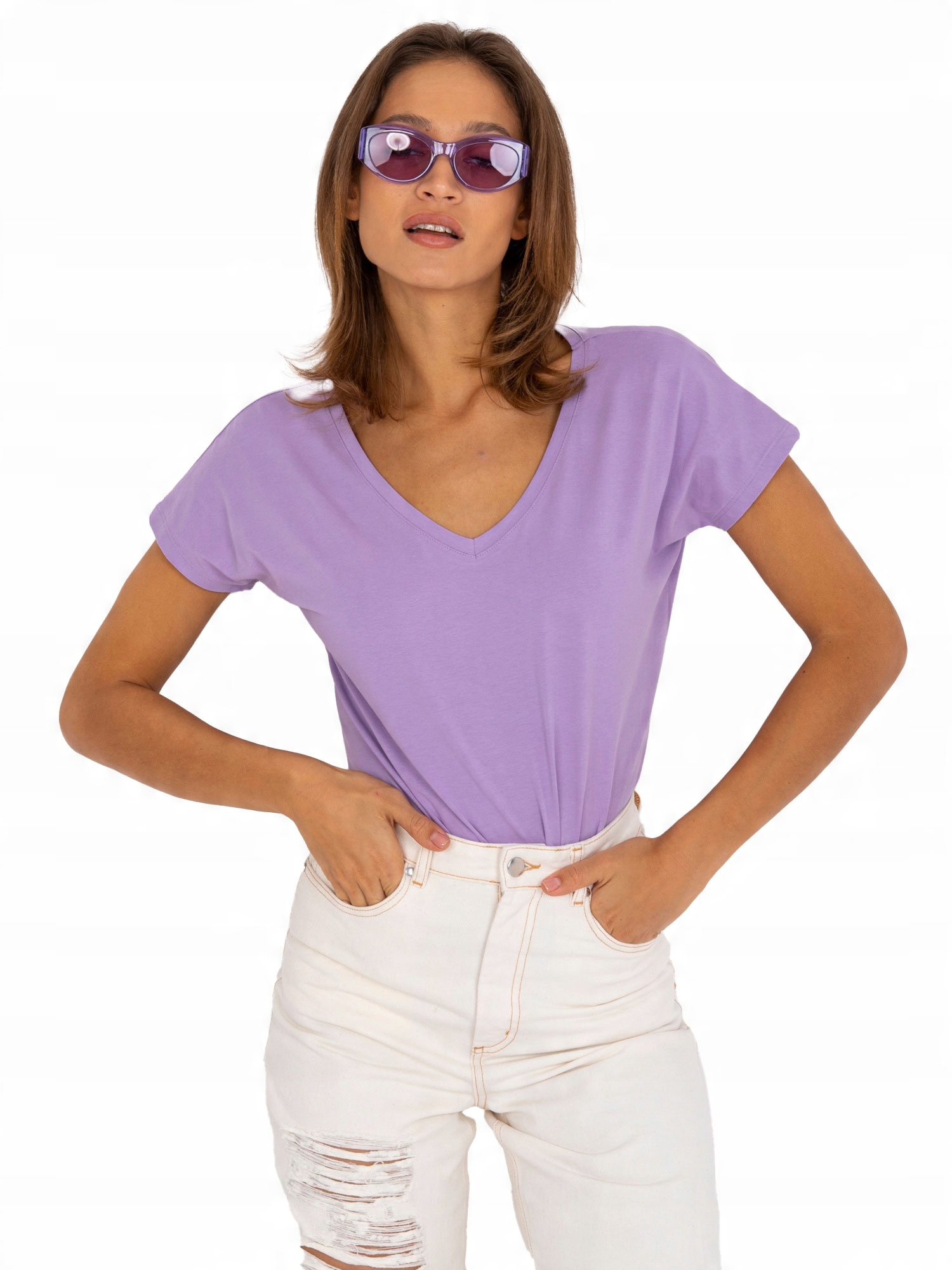 

T-shirt Damski Koszulka Bawełniana V-neck Serek