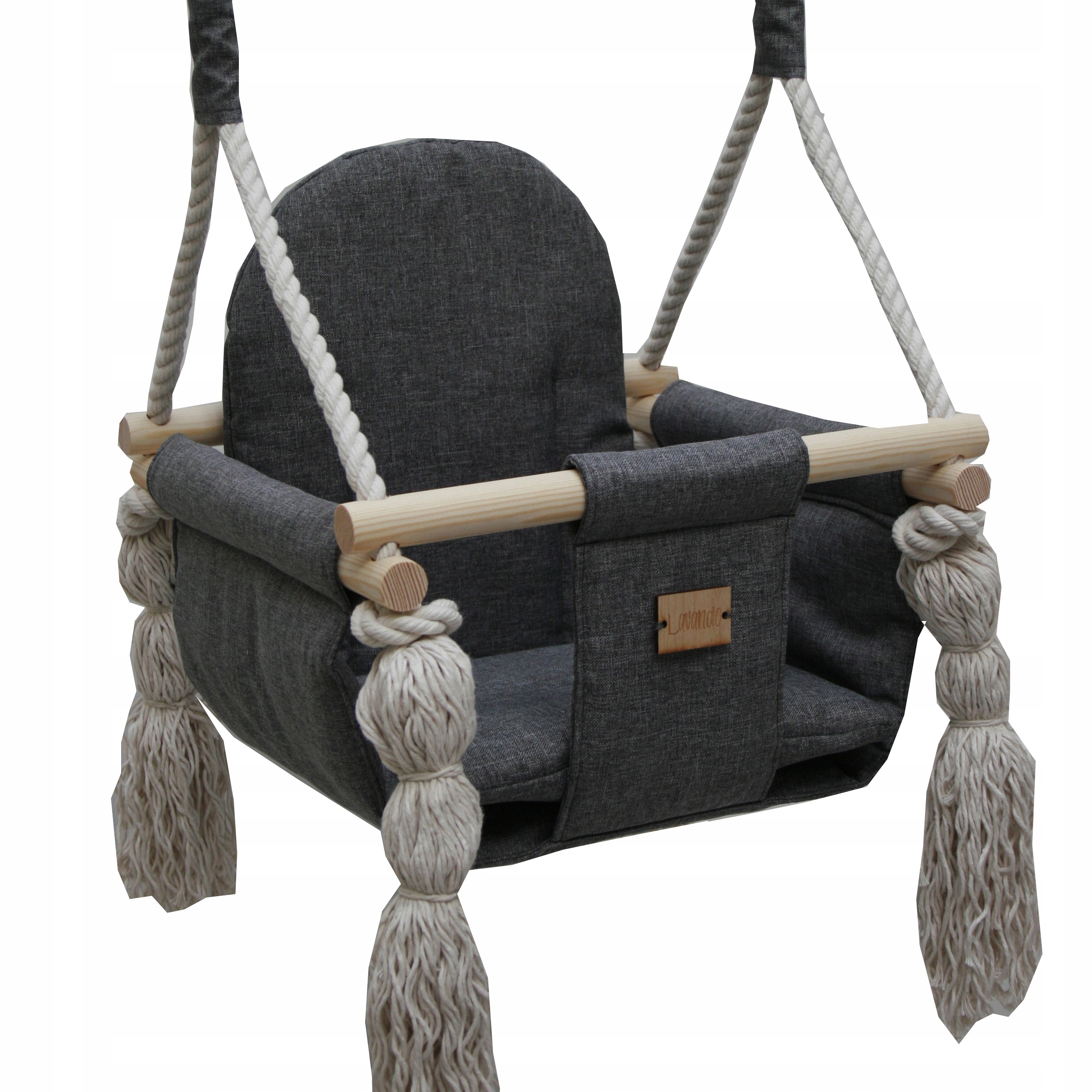 HUŚTAWKA dla dzieci do pokoju ogrodu USZTYWNIONA pas i haki len CE Wiek dziecka 6 m +