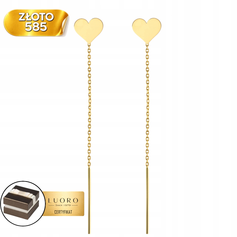 Náušnice Zlaté 585 14K Srdce Provlékací 5,7 CM Elegantní Dárek
