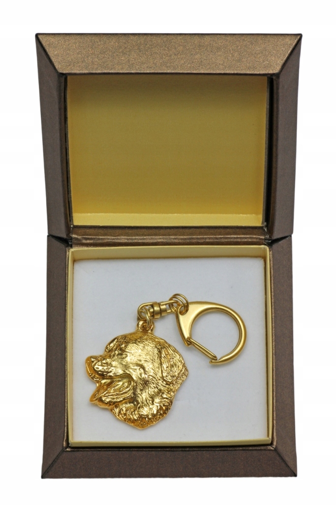 Bernský salašnický pes, pozlacený přívěsek na klíče se psem v dárkové krabičce