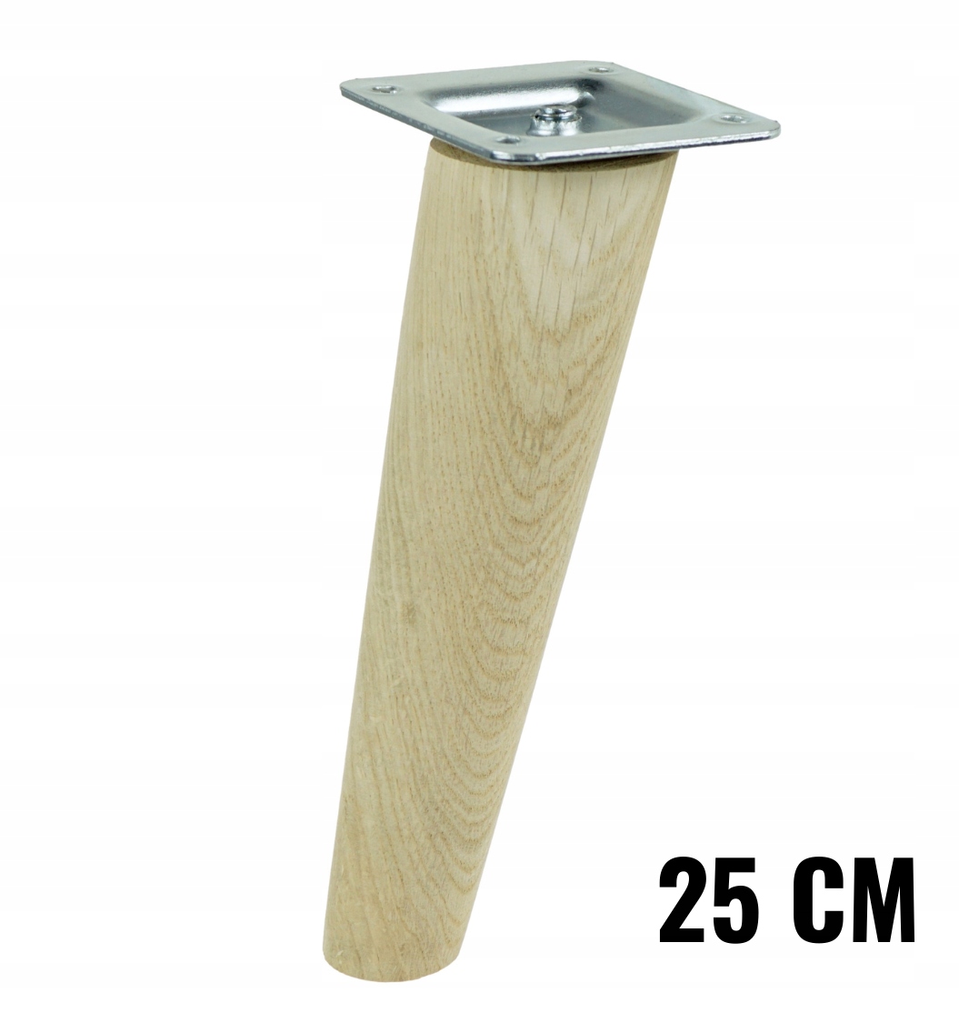 

nóżka dębowa skośna mebla 25 cm z blachą montażową