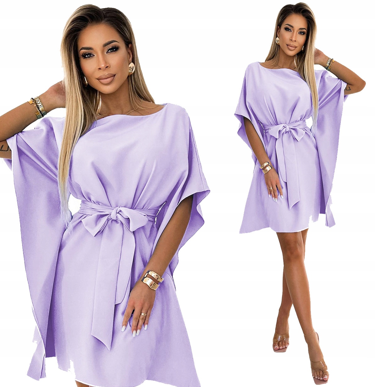 Krásné Šaty Motýl S Páskem Asymetrické Vřesové Rukávy 2XL/3XL