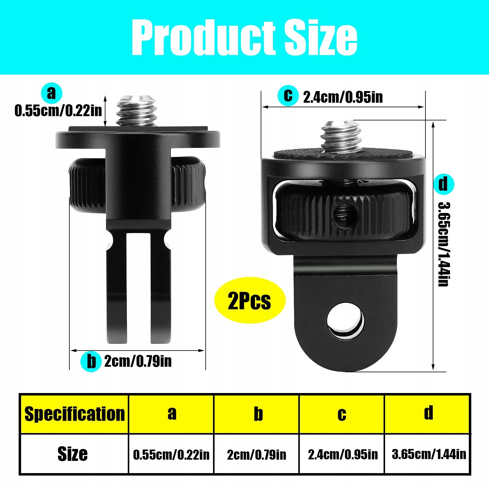 MIKQKY 2 Sztuki Adapter Stojaka Aluminiowy 1/4 Cala Do Kamer Akcji — miniatura 2