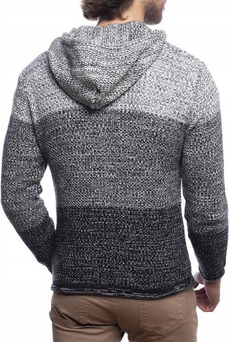 SWETER MĘSKI Z KAPTUREM NA ZAMEK OMBRE Kolor szary
