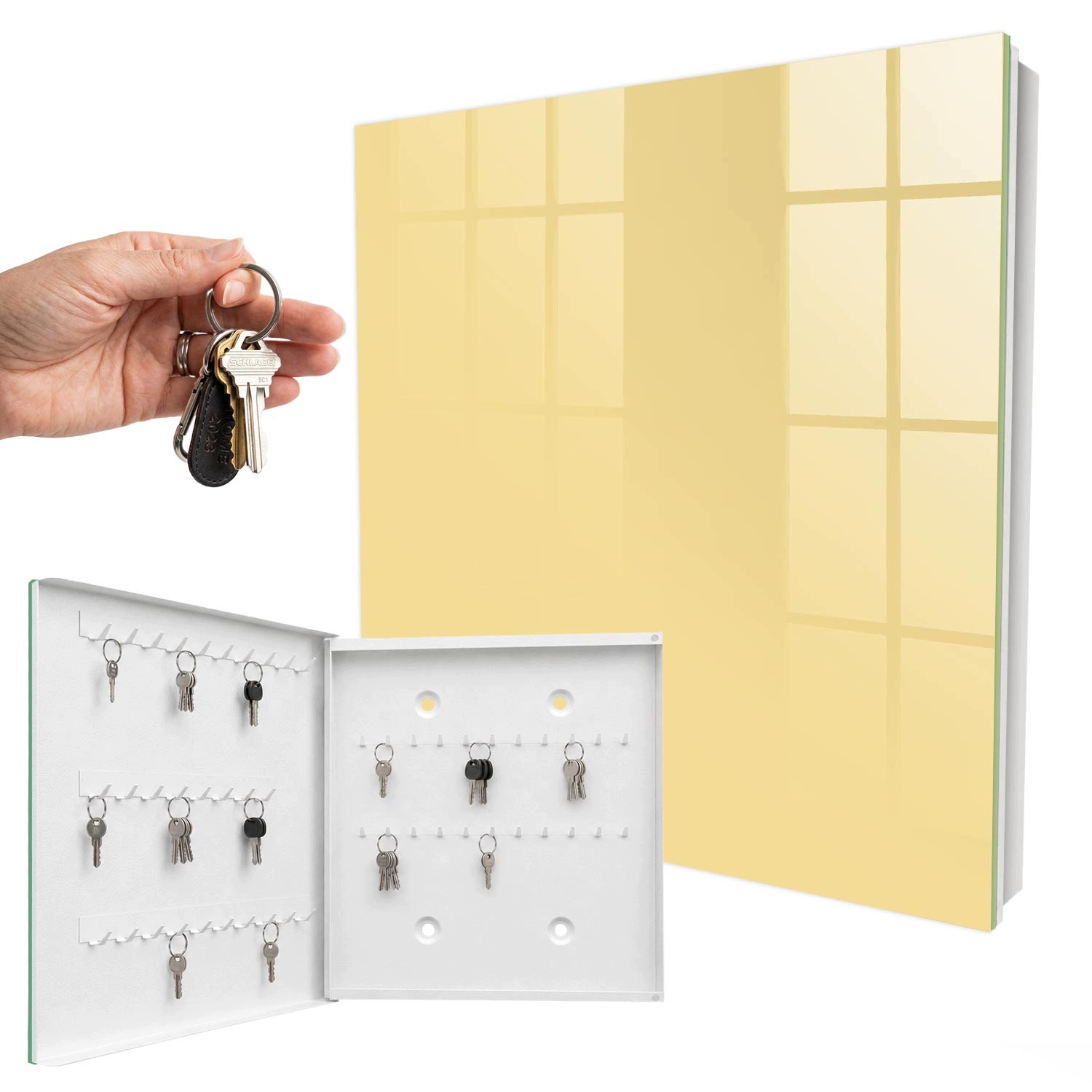 Organizérová skříňka na klíče Krémově žlutá Bílá levá 30x30 cm
