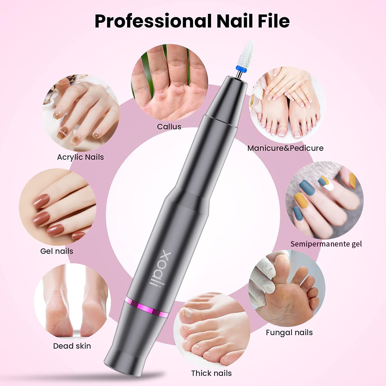 XOALI Profesjonalna Frezarka 25000 RPM Zestaw Do Manicure Pedicure — miniatura 5