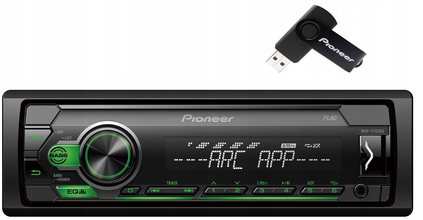 Pioneer MVH-S120UBG autorádio Aux MP3 Usb Flac zelené Usb kľúč