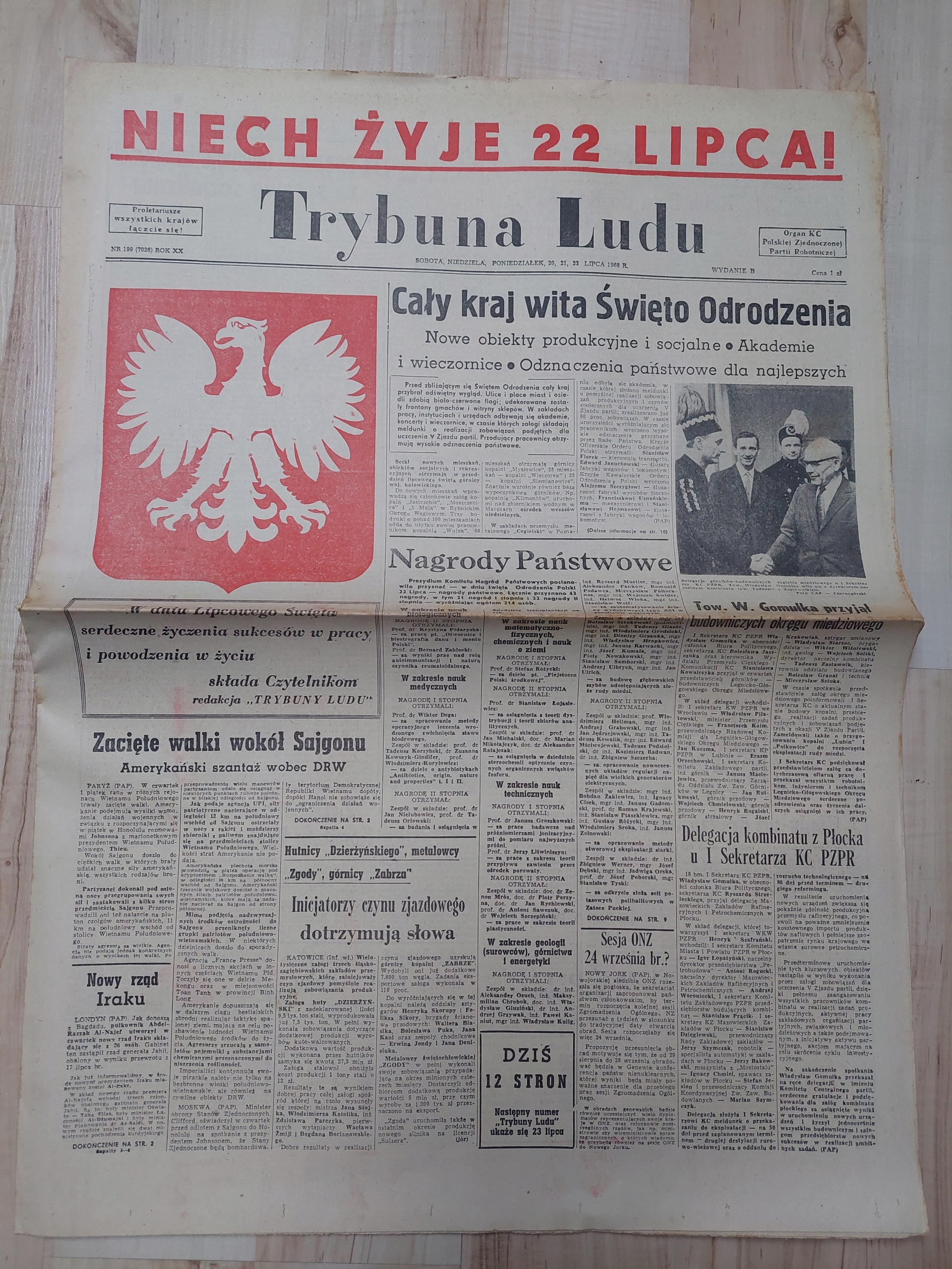 GAZETA TRYBUNA LUDU 20, 21, 22 LIPCA 1968 R.