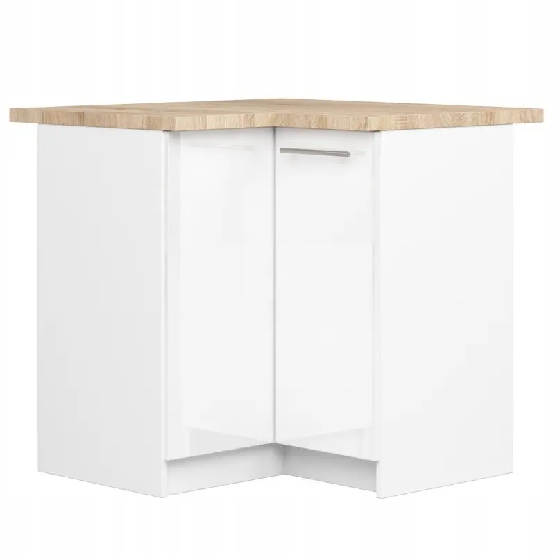 Szafka narożna do kuchni 90cm 2 półki biały połysk