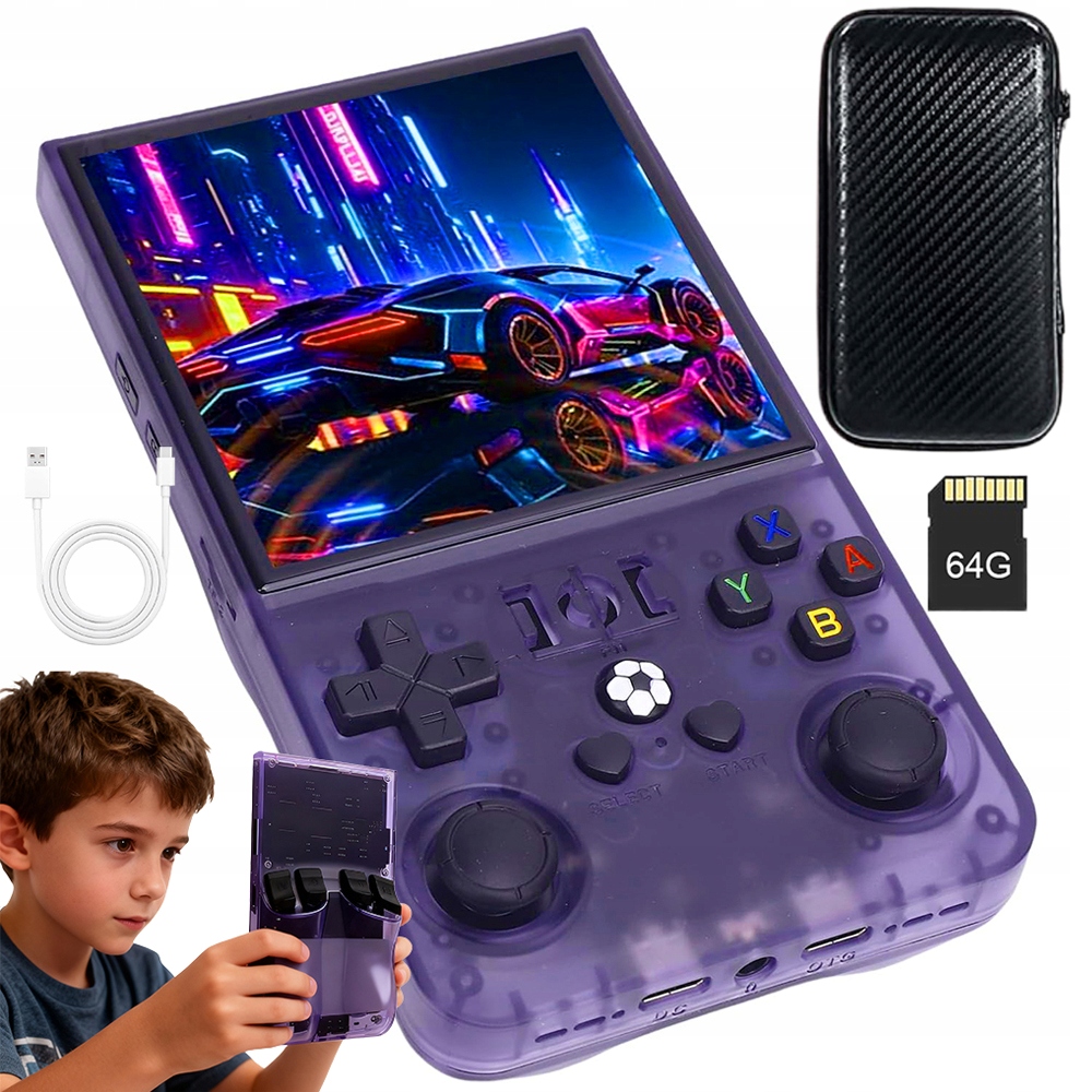 R36MAX Konsola Retro 18 000 Gier Mini Przenośna Konsola Do Gier 64GB Fiolet