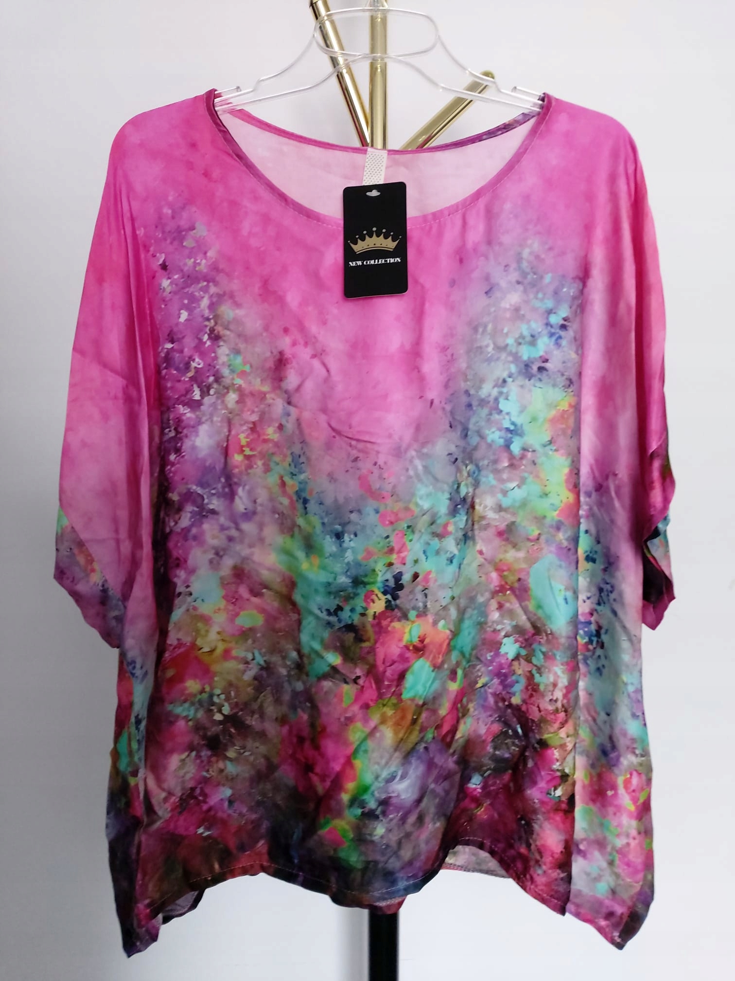 Oryginalna luźna bluzka tunika premium wiskoza Uni do 48/50 Italia różowa