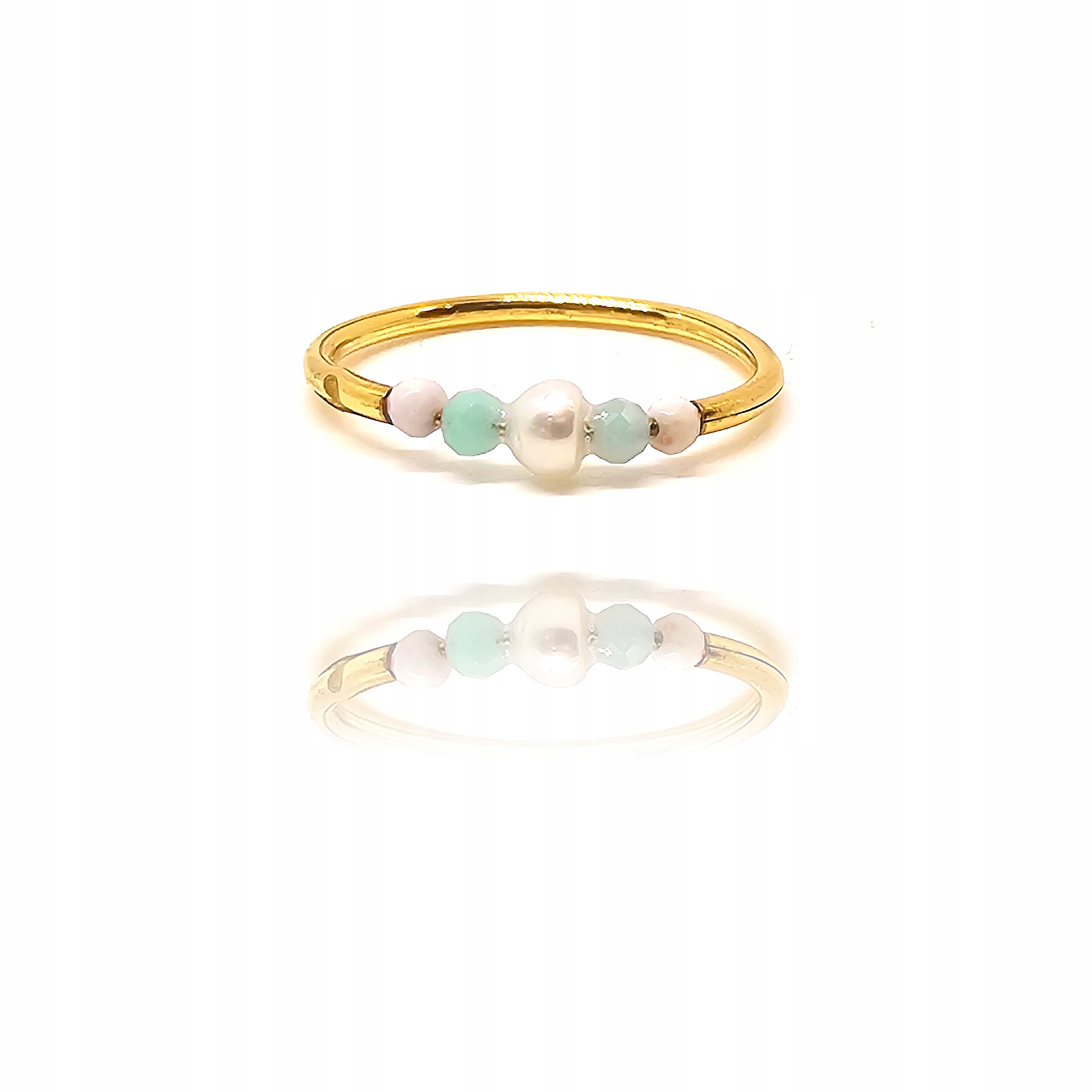 Jemný zlatý prstýnek s opálovým chryzoprazem a perlou, zlato 585