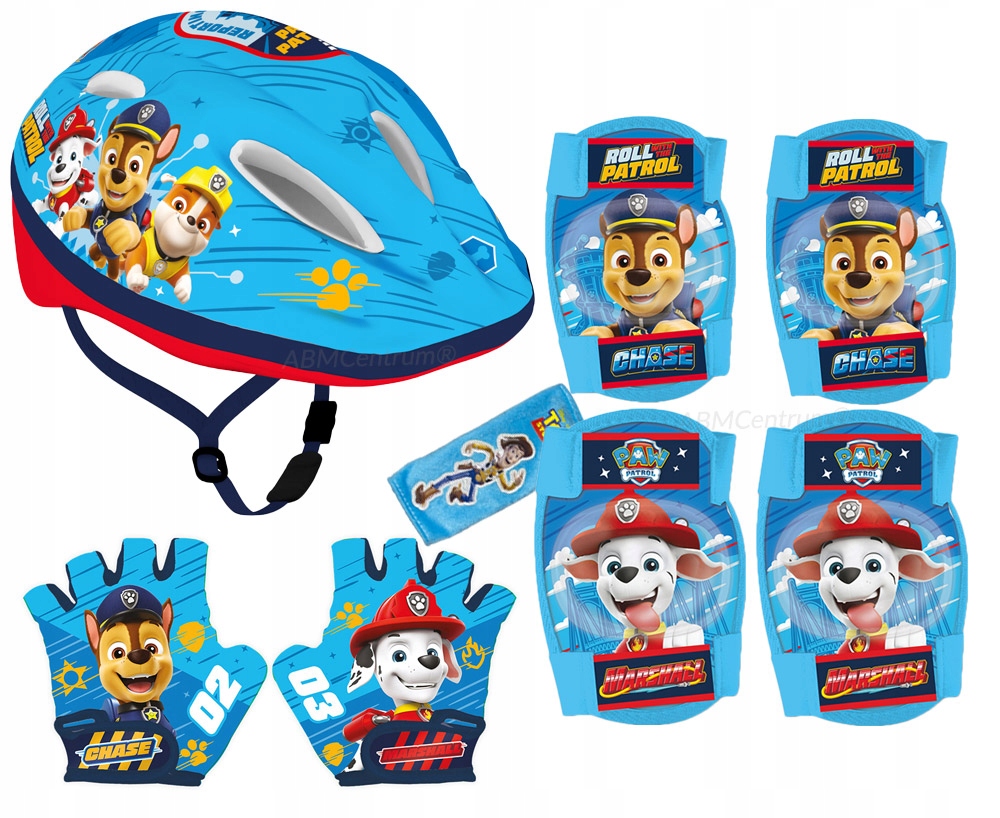 4x ochraniacze kask rowerowy M rękawiczki bez palców Psi Patrol osłona