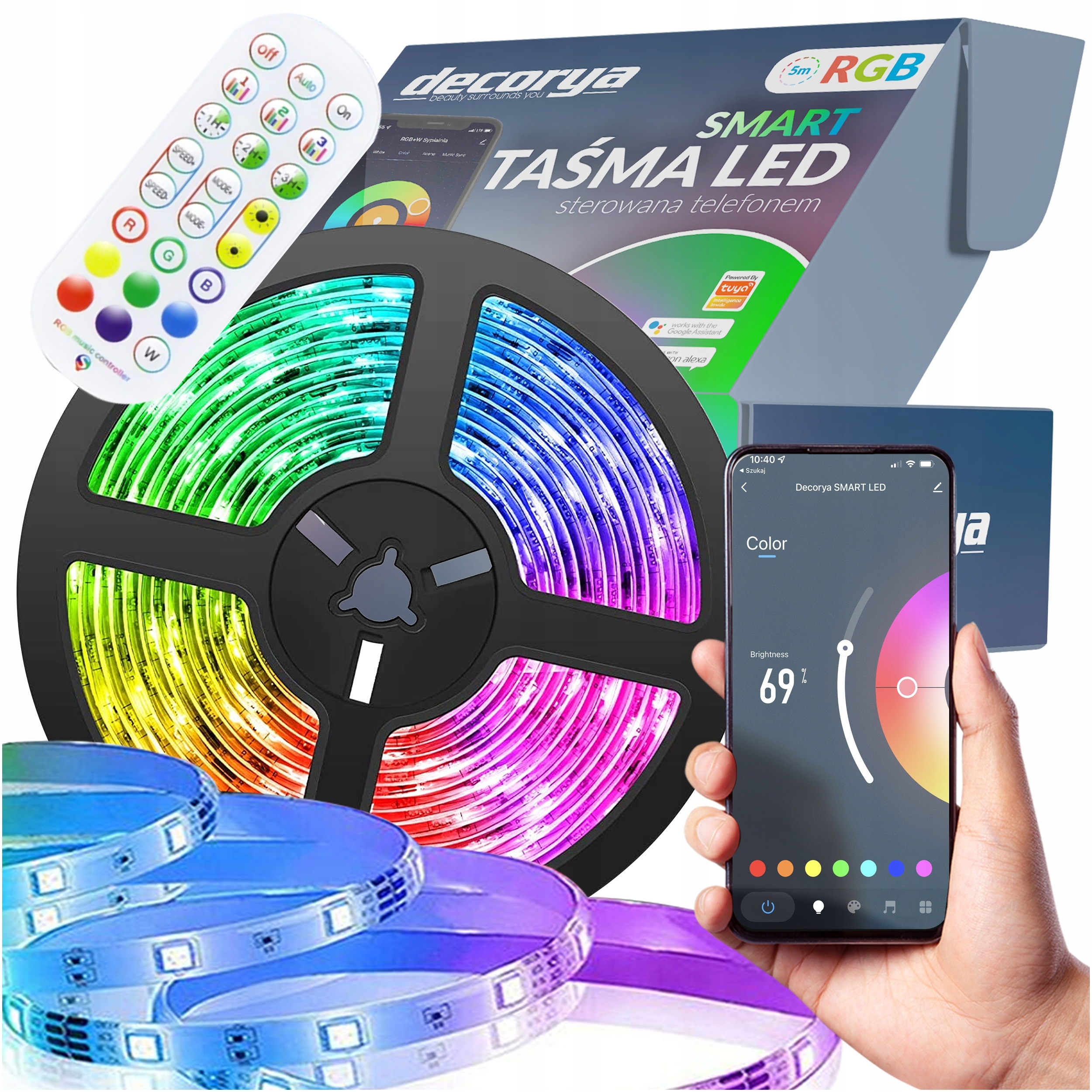 Ledy Kolorowa Taśma Led Rgb 5050 230V Wodoodporna Aplikacja Tuya Pilot 5m