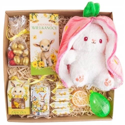 Duży na Wielkanoc dla dziecka Maskotka króliczek, puzzle, słodycze
