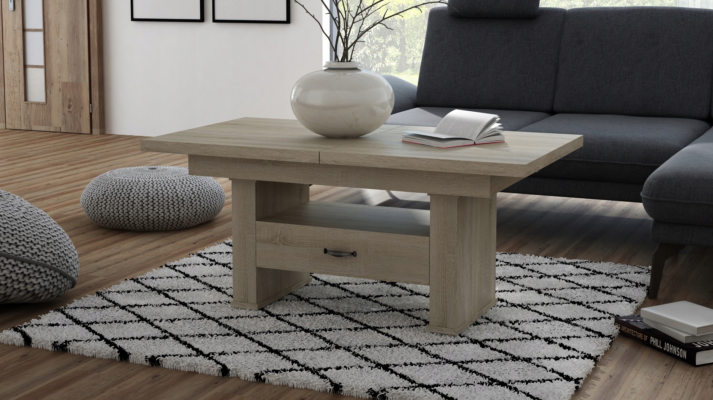 ŁAWA,ŁAWOSTÓŁ,ROZKŁADANY Z SZUFLADĄ TRUFLA Kolor mebla dąb truflowy