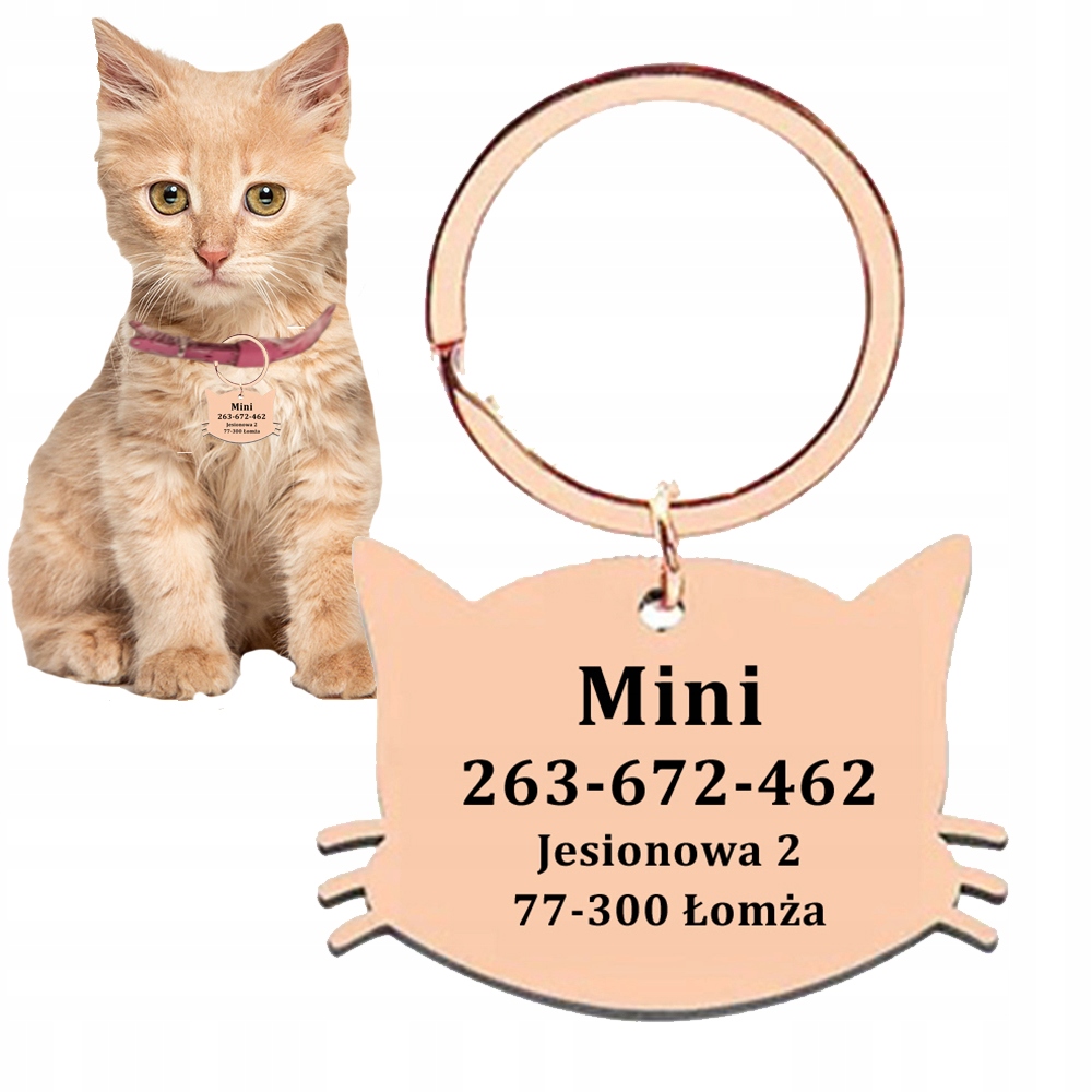 Identyfikator Adresówka ID dla KOTA KOT Rozmiar M Różowe Złoto