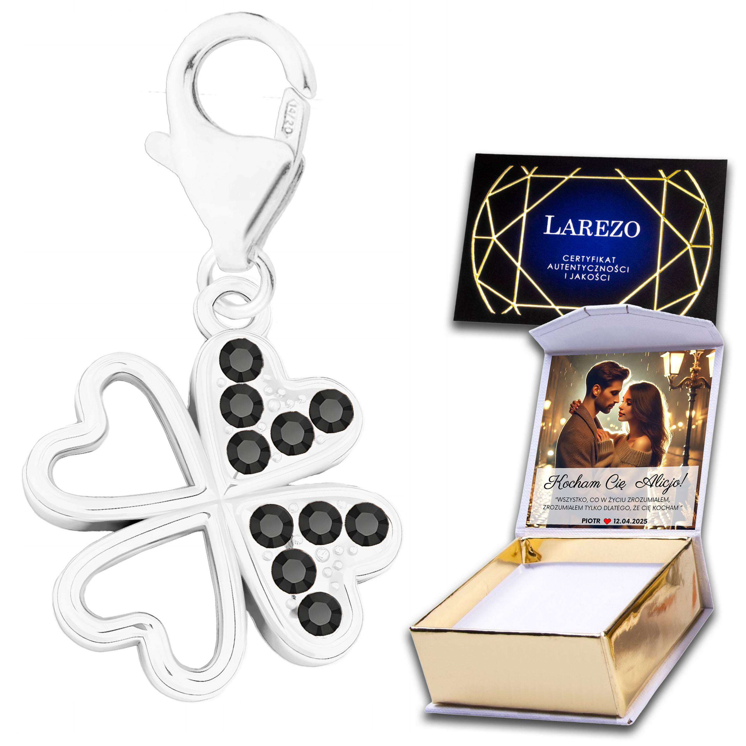 Stříbrný přívěsek Čtyřlístek Jetel Rostlina Štěstí Potisk