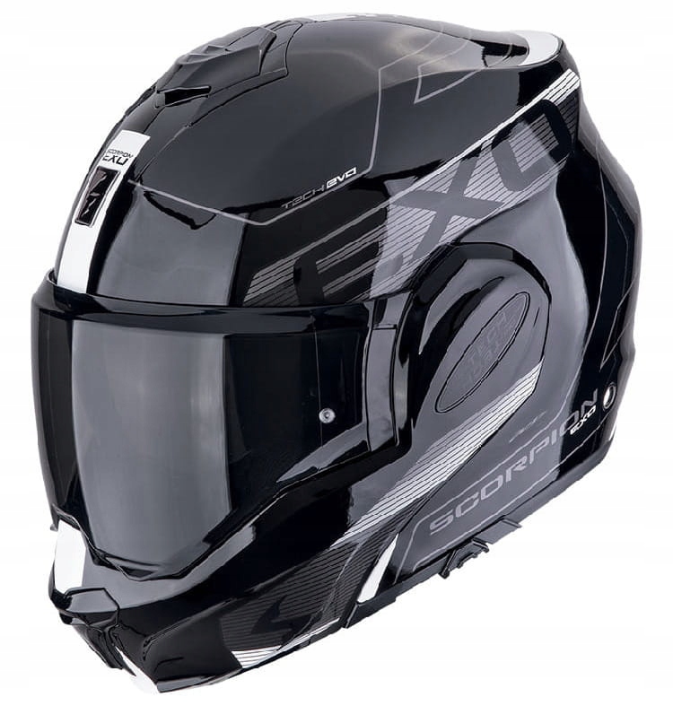 Scorpion Exo-tech Evo Traveller Black White Motocyklová Prilba S Čeľusťou