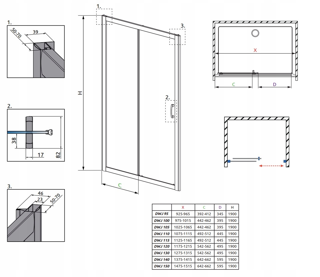Drzwi przesuwne Premium Plus DWJ 120x190 RADAWAY Wysokość produktu 190 cm