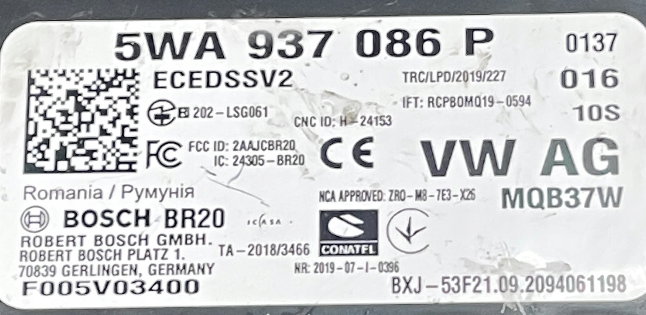 UNITÉ COMMANDE CONFORT VW SEAT SKODA AUDI 5WA937086P