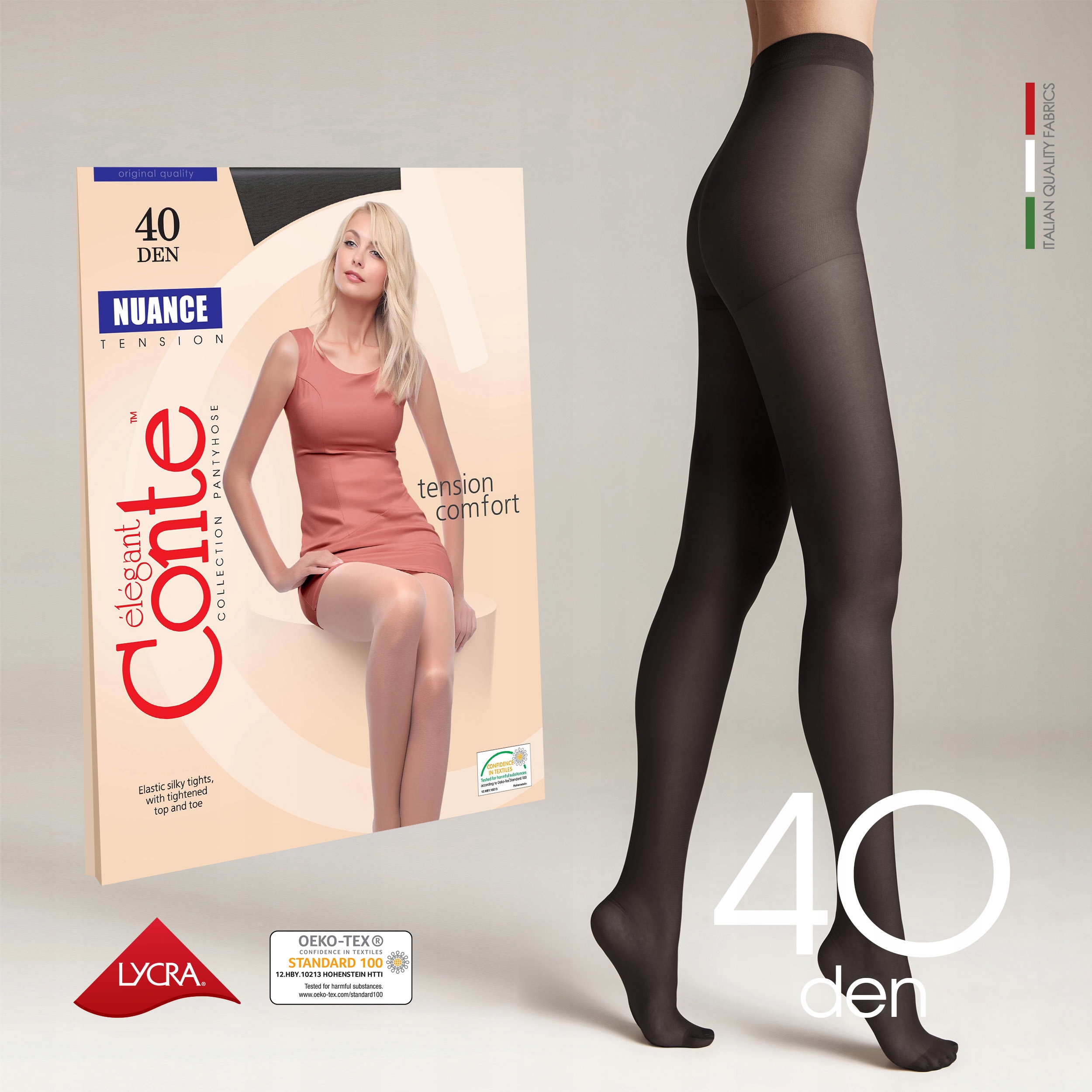 Rajstopy Conte Nuance 40 den lycra NERO 3 matowe Wykończenie matowe