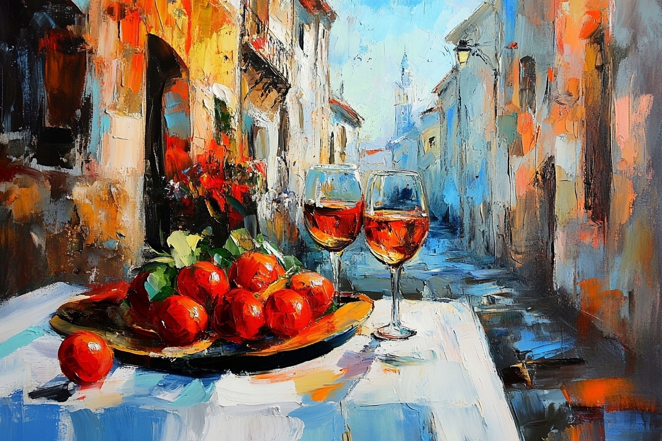Obraz Na Plátně Canvas Mrtvá Příroda Víno Ulička Ovoce Itálie 120x80