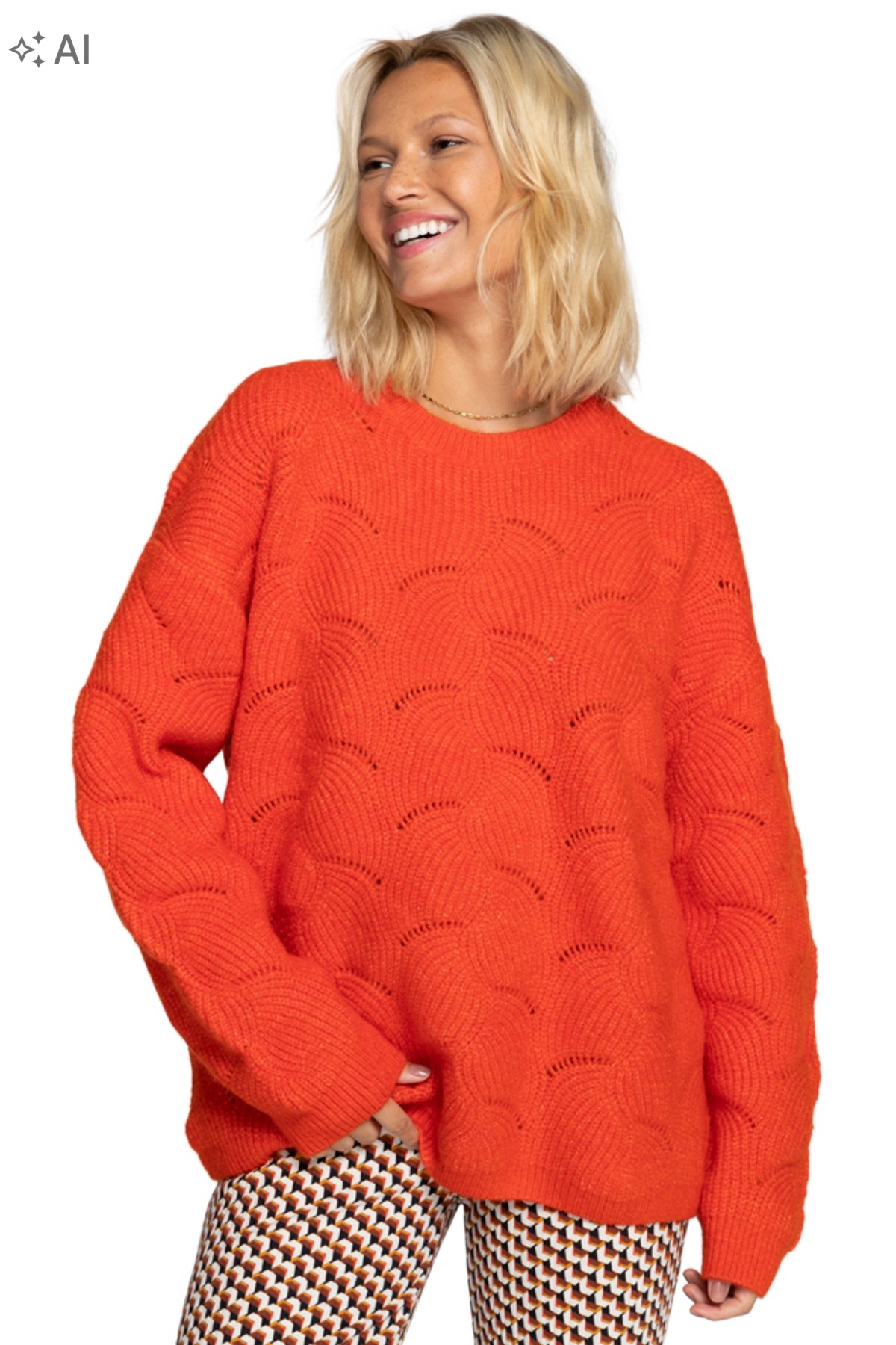 Billabong Měkký Oranžový Svetr S Copánkovou Strukturou M 5IA