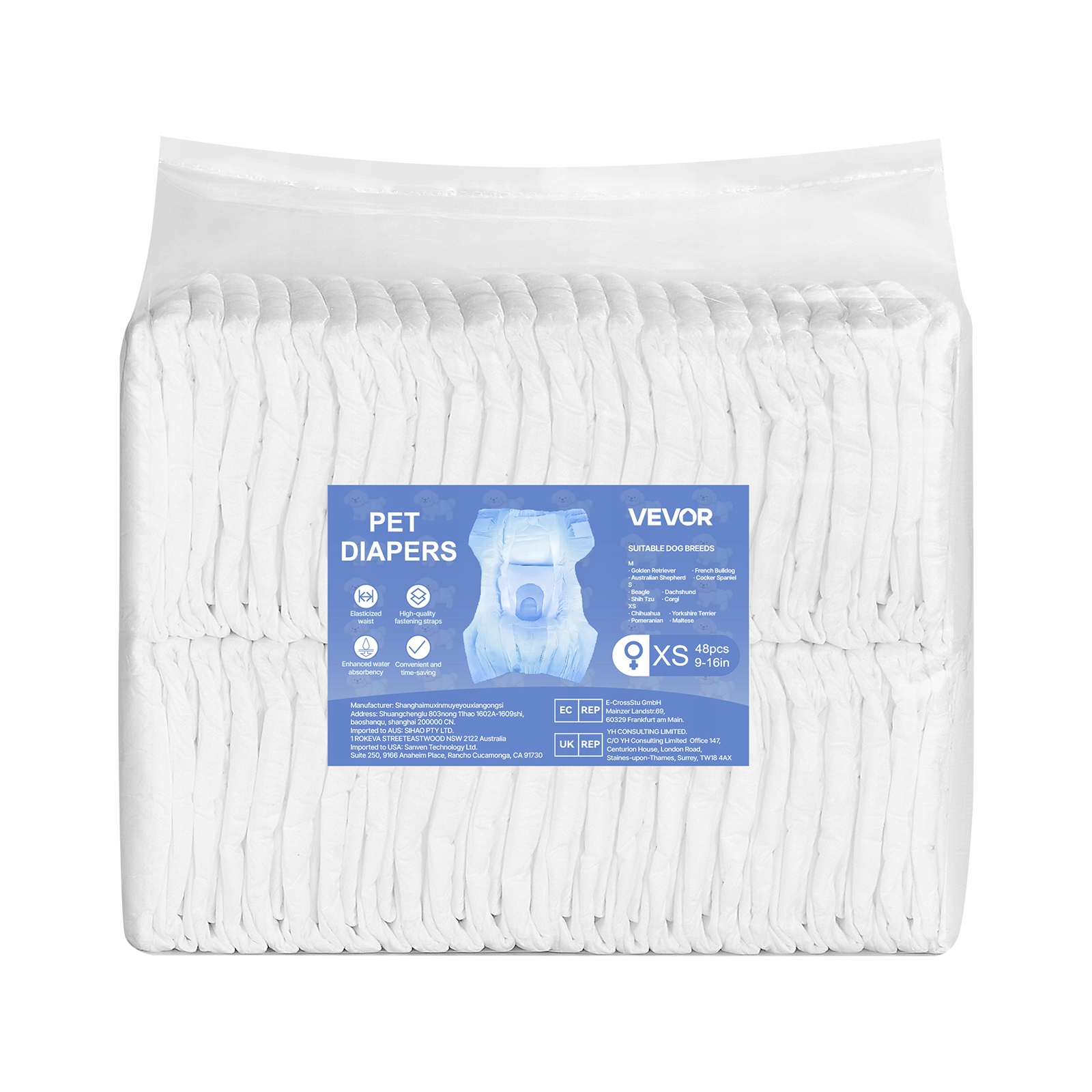 Levně Pleny Pro Psy Vevor Na Jedno Použití Xs 9-16 Palců 96 Kusů Superabsorpční