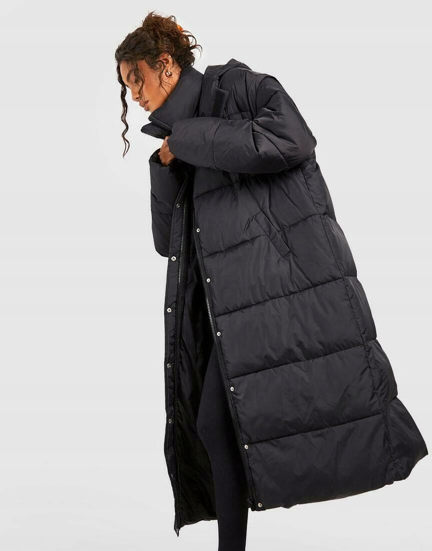 CZARNA DŁUGA PIKOWANA KAMIZELKA OVERSIZE GŁADKA KLASYCZNA BOOHOO 38 Płeć kobieta