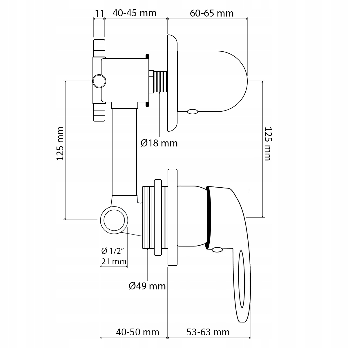BATERIA DO KABINY Z HYDROMASAŻEM ZABUDOWANEJ GŁOWICE ZAWÓR 12,5CM 5 FUNKCJI Linia INEA