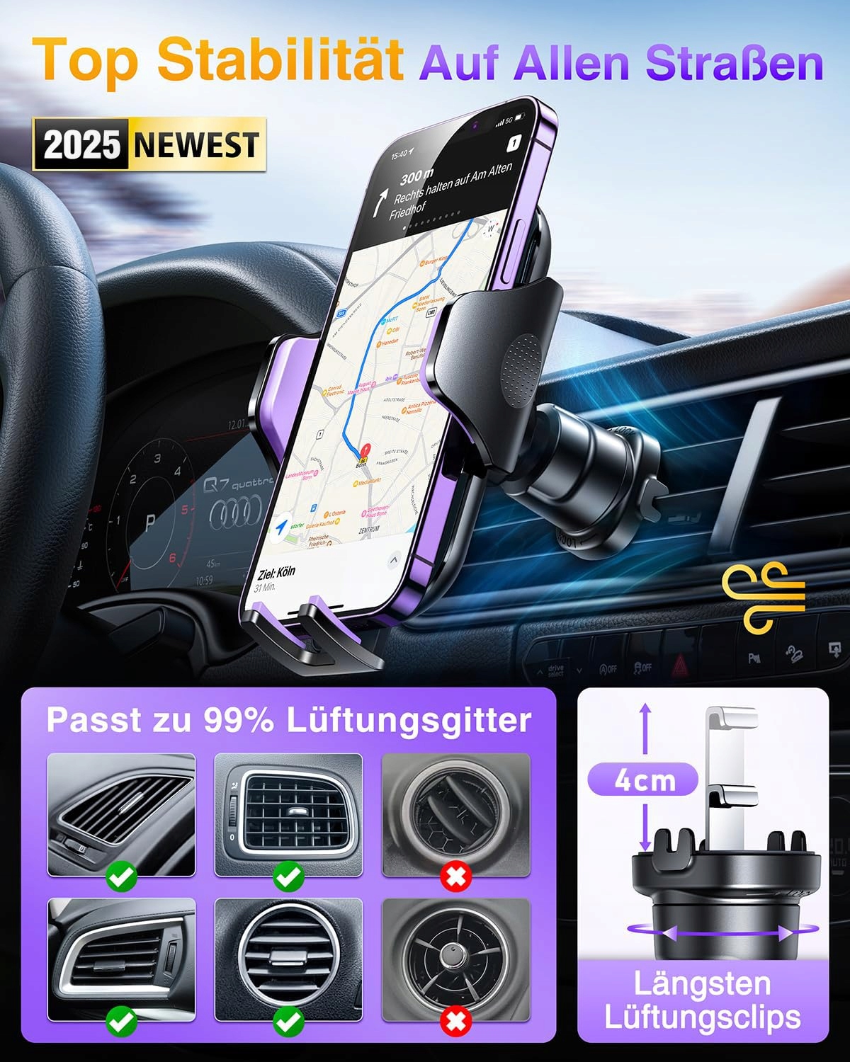 VANMASS Uchwyt Samochodowy 2025 Ulepszony Stabilny Do iPhone ANDROID — miniatura 5