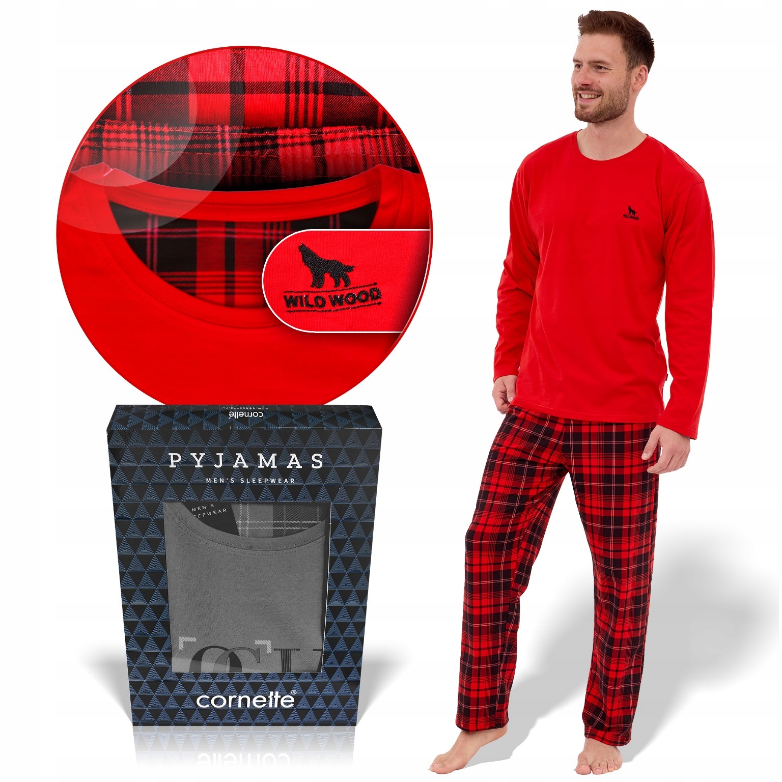 Cornette Pánské pyžamo Wild Wood Bavlněné Červené Velikost XXL