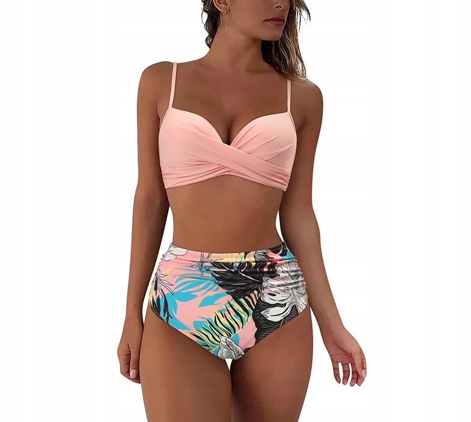 STRÓJ KĄPIELOWY DAMSKI KOSTIUM DWUCZĘŚCIOWY PUSH UP Z WYSOKIM STANEM XL Wzór dominujący bez wzoru