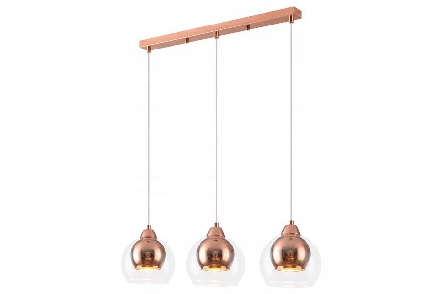 Závěsná lampa trojitá, růžové zlato, skleněné stínítko nad stůl, ostrov Reality