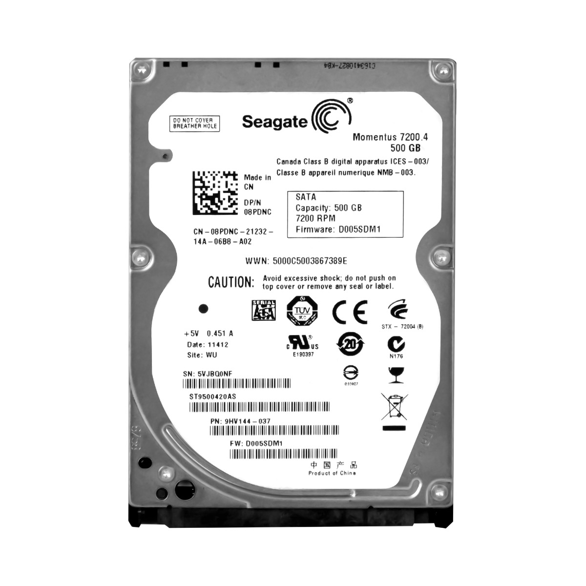 Dell 08PDNC 500GB 7.2K 16MB Sata II 2.5'' ST9500420AS