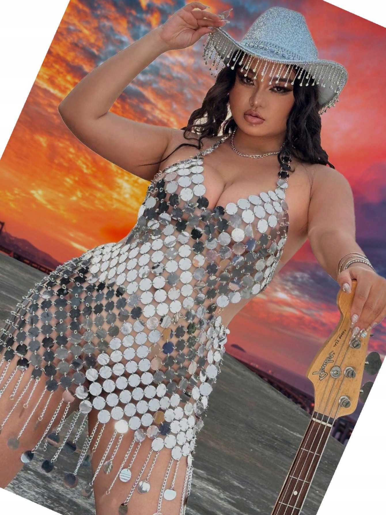 Šaty Zadní strana Stříbrná Krátká Odkrytá Zrcadlová Lesklá Sexy 46