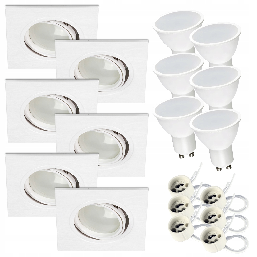 

6 x Oprawa Kwadrat Ruchoma Biała +led GU10 7W